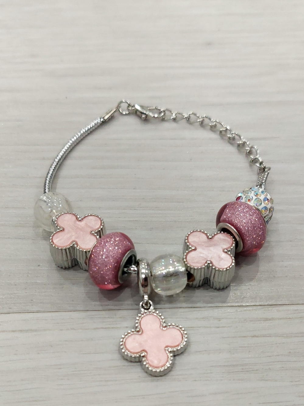 Pink Clover Charm Bracelet